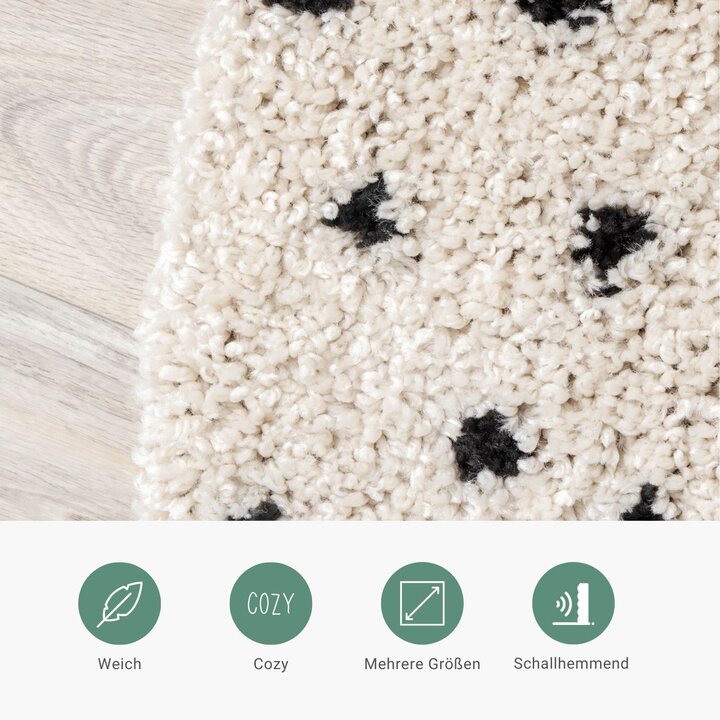 Teppich Hochflor Rund - Grand Dots Creme Schwarz - 4