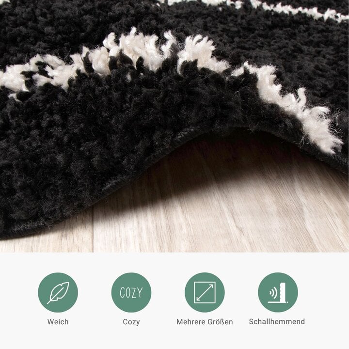 Teppich Hochflor - Grand Lines Schwarz Creme - 5