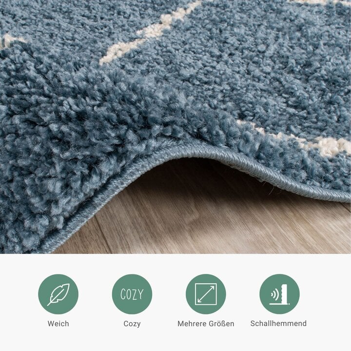 Teppich Hochflor - Grand Lines Blau Creme - 4