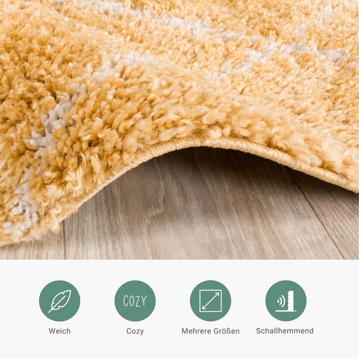 Teppich Hochflor - Grand Lines Gelb Creme - 4