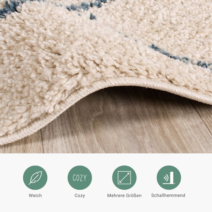 Teppich Hochflor - Grand Lines Creme Blau - 4