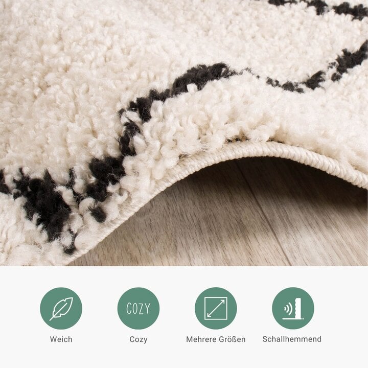 Teppich Hochflor - Grand Lines Creme Schwarz - 5