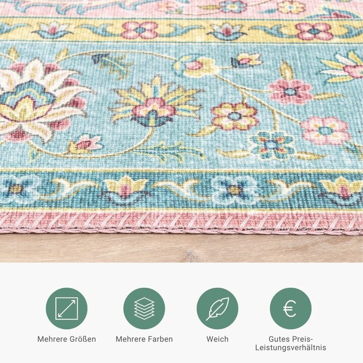 Teppich Vintage - Lily Medaillon Hellblau Türkis - 4