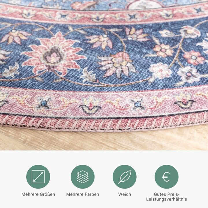 Teppich Vintage Rund - Lily Medaillon Rot Rosa - 4