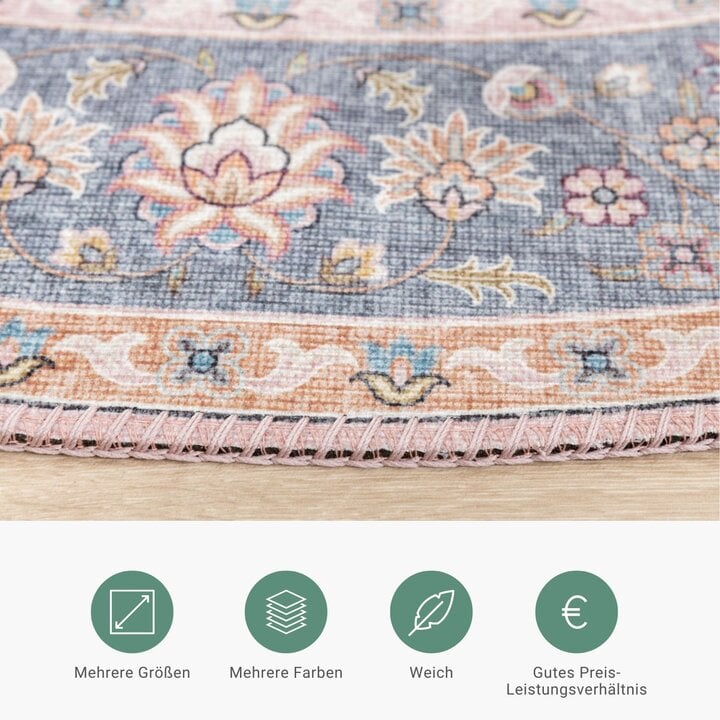 Teppich Vintage Rund - Lily Medaillon Rosa - 4