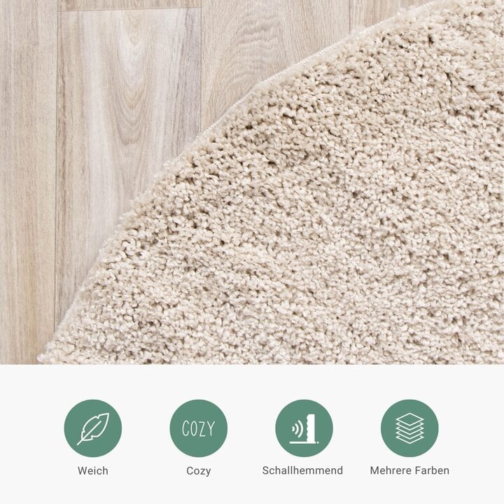 Teppich Hochflor Rund - Lofty Creme Weiß - 4