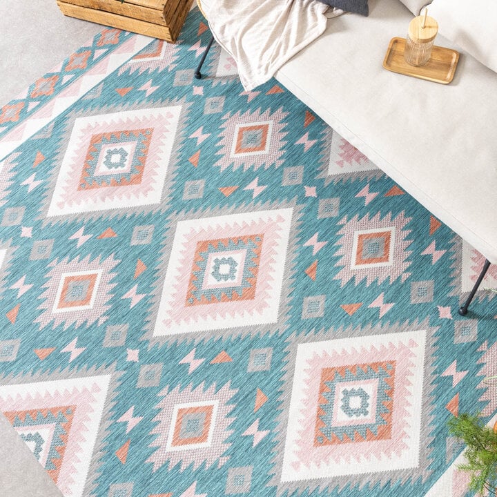 Outdoor Teppich Boho - Vedra Aztec Blau - 3