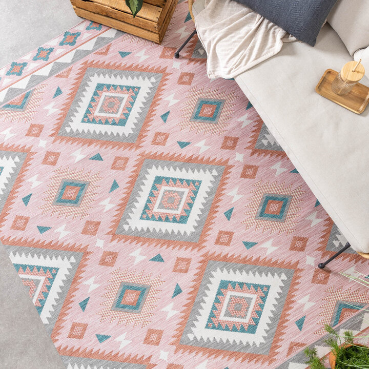 Outdoor Teppich Boho - Vedra Aztec Rosa - 3