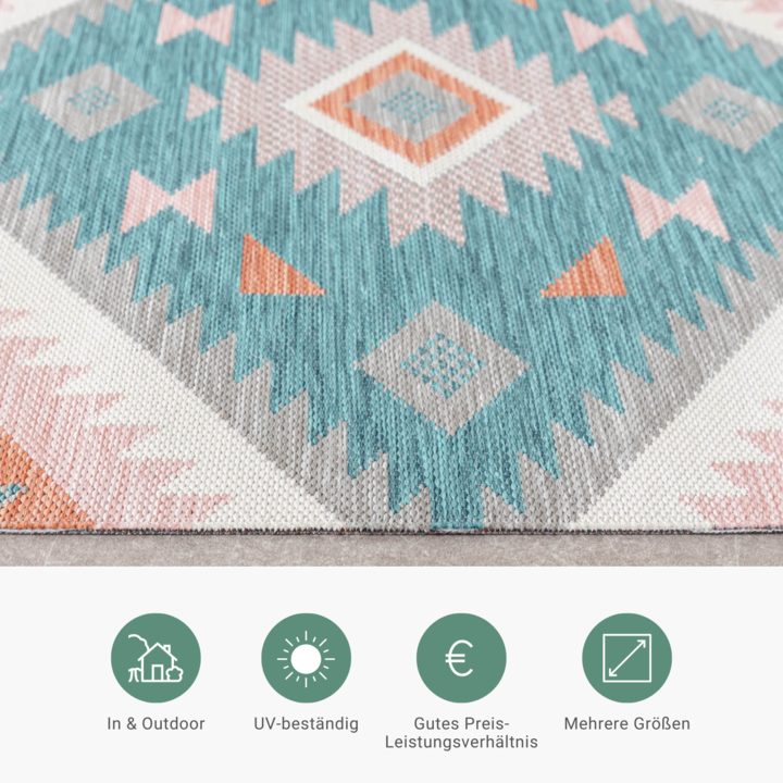 Outdoor Teppich Boho - Vedra Aztec Blau - 4