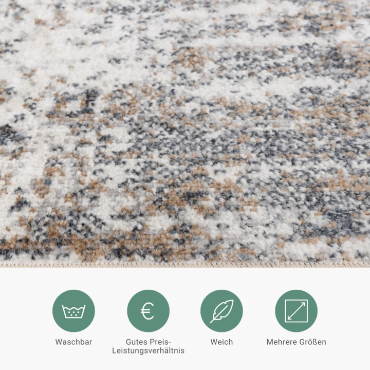 Waschbarer Teppich Abstrakt - Misha Grunge Creme Grau - 5