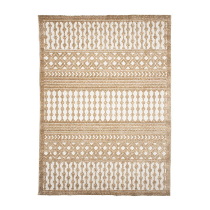 Waschbarer Teppich - Dunya Geo Beige Weiß - 1
