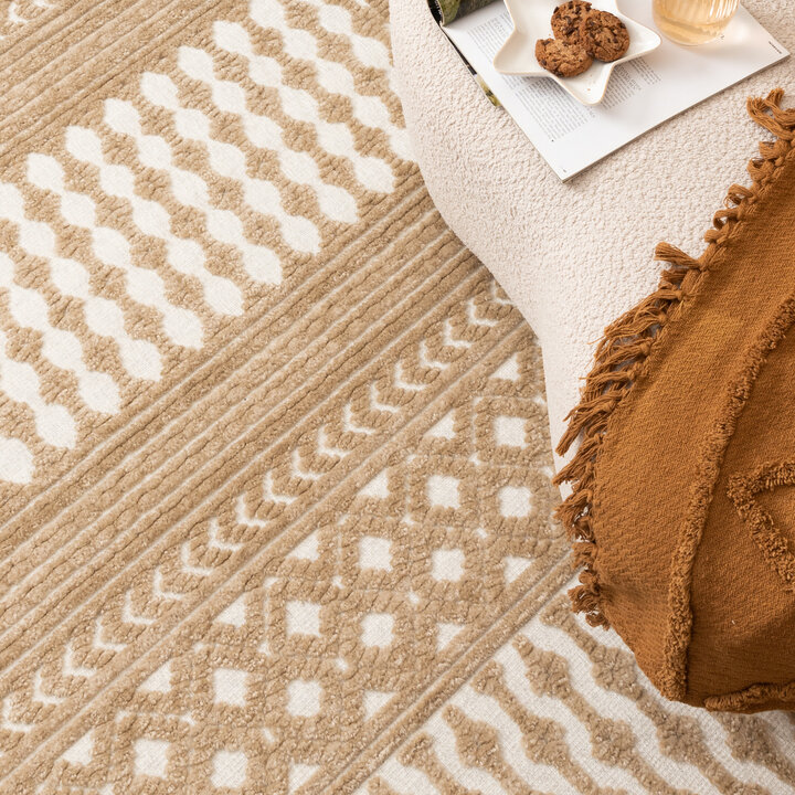 Waschbarer Teppich - Dunya Geo Beige Weiß - 3