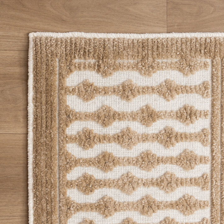 Waschbarer Teppich - Dunya Geo Beige Weiß - 5
