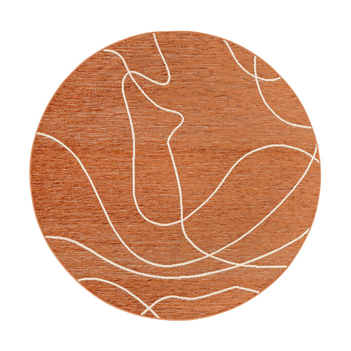 In- & Outdoor Teppich Rund - Porto Lines Terracotta - 1