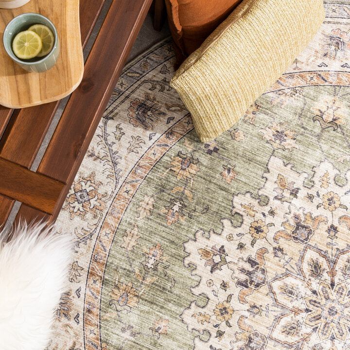 Vintage Gartenteppich Rund - Santo Medaillon Grün - 3