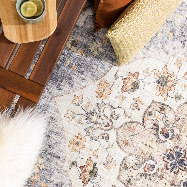 Vintage Gartenteppich Rund - Santo Mandala Blau Grau - 3