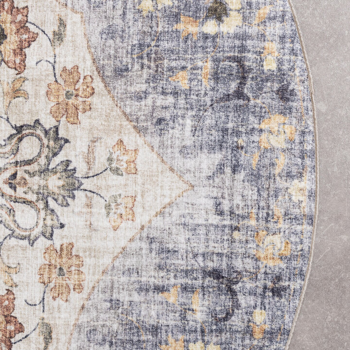 Vintage Gartenteppich Rund - Santo Mandala Blau Grau - 5