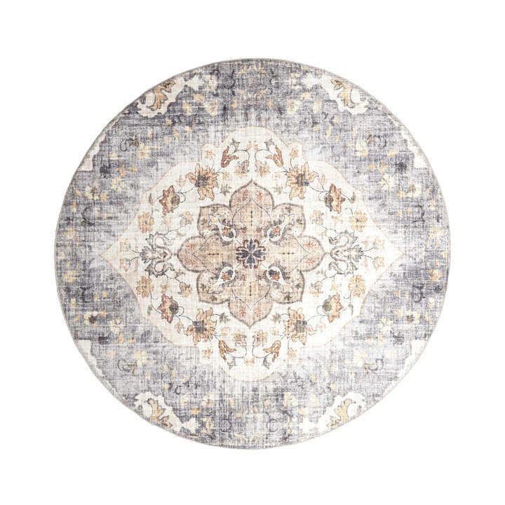 Vintage Gartenteppich Rund - Santo Mandala Blau Grau - 1