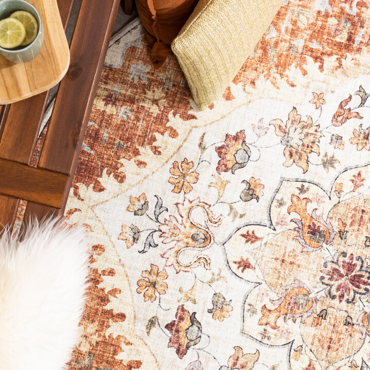 Vintage Gartenteppich Rund - Santo Mandala Terrakotta - 3