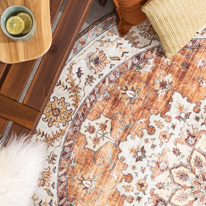 Vintage Gartenteppich Rund - Santo Medaillon Terrakotta - 3