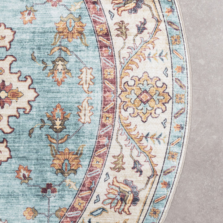 Vintage Gartenteppich Rund - Santo Medaillon Hellblau - 5