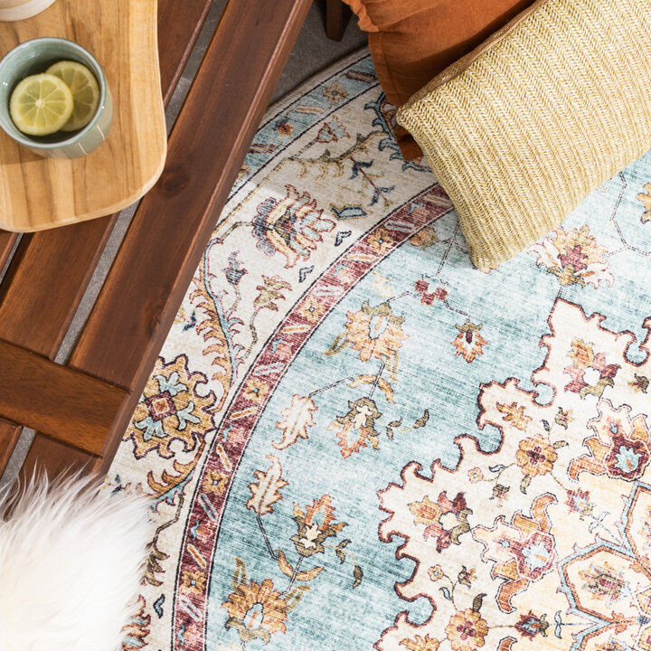 Vintage Gartenteppich Rund - Santo Medaillon Hellblau - 3