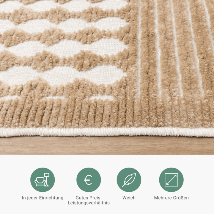Waschbarer Teppich - Dunya Geo Beige Weiß - 6