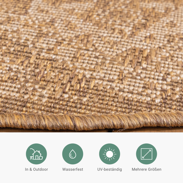 Jute Gartenteppich Rund - Mavi Medaillon Creme Braun - 5