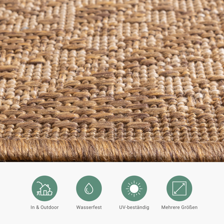 Garten Teppich Jute - Mavi Medaillon Creme Braun - 5