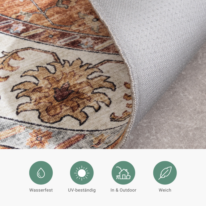 Vintage Gartenteppich Rund - Santo Medaillon Terrakotta - 6