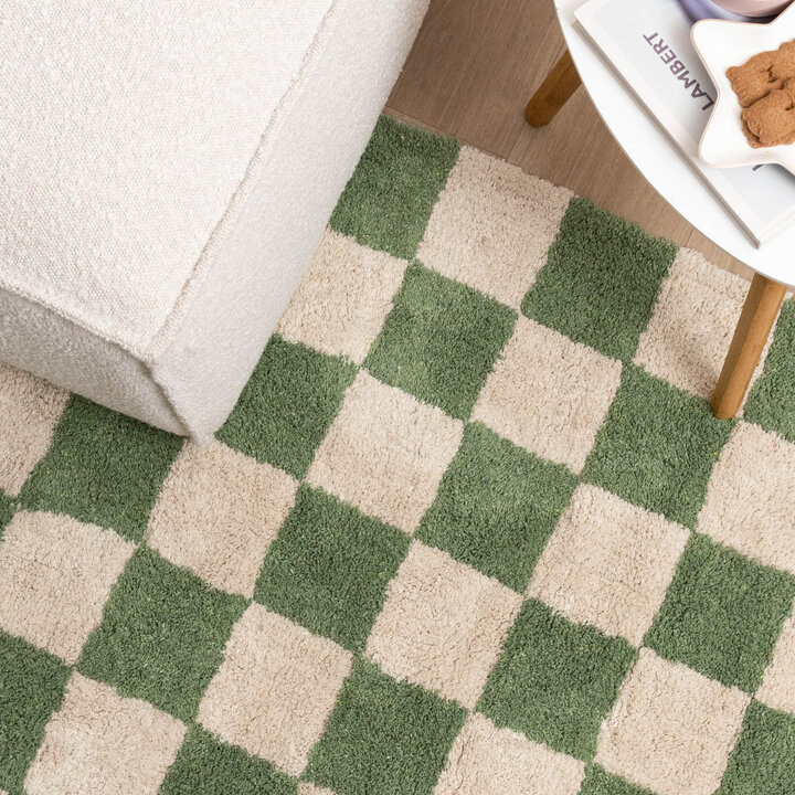 Retro Teppich - Gambit Grün Weiß  - 3