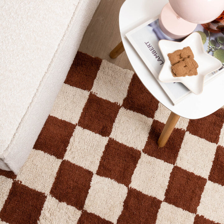 Retro Teppich - Gambit Braun Weiß  - 3