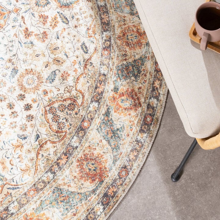 In- & Outdoor Teppich Rund - Kairo Medaillon Creme Bunt - 3