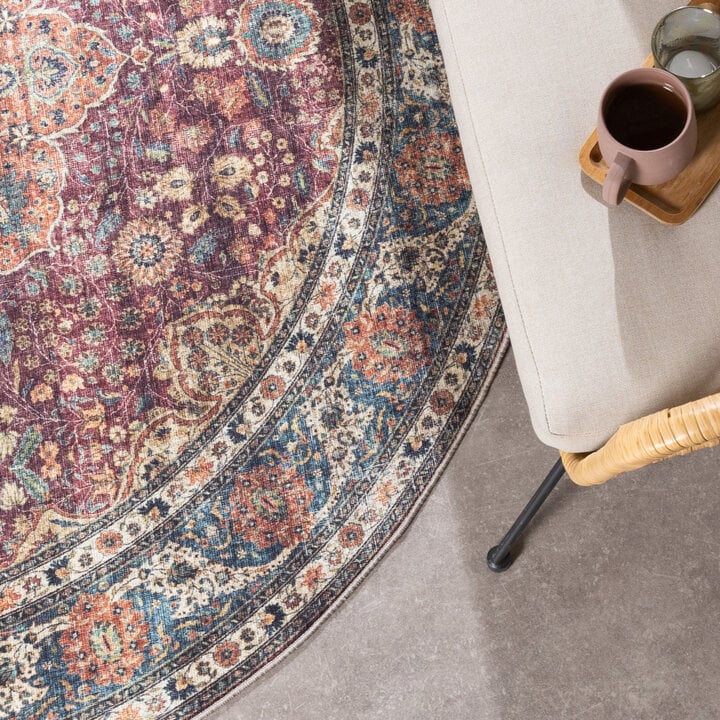 In- & Outdoor Teppich Rund - Kairo Medaillon Bordeaux Rot - 2