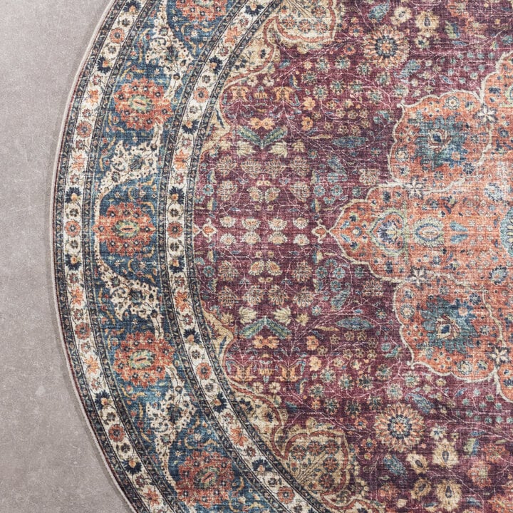 In- & Outdoor Teppich Rund - Kairo Medaillon Bordeaux Rot - 4