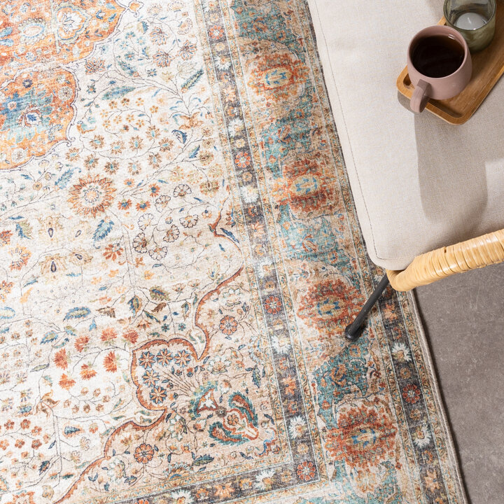 In- & Outdoor Teppich Vintage - Kairo Medaillon Creme Bunt - 3