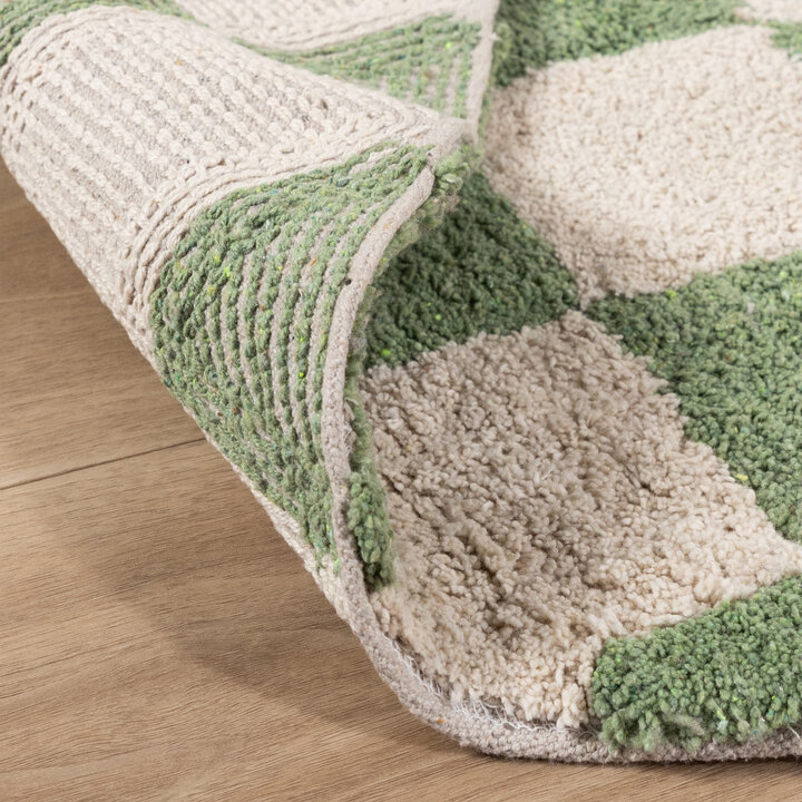 Rund Retro Teppich - Gambit Grün Weiß - 7