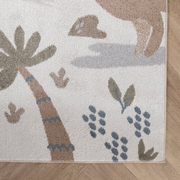 Waschbarer Kinderteppich - Mace Dino Creme - 4