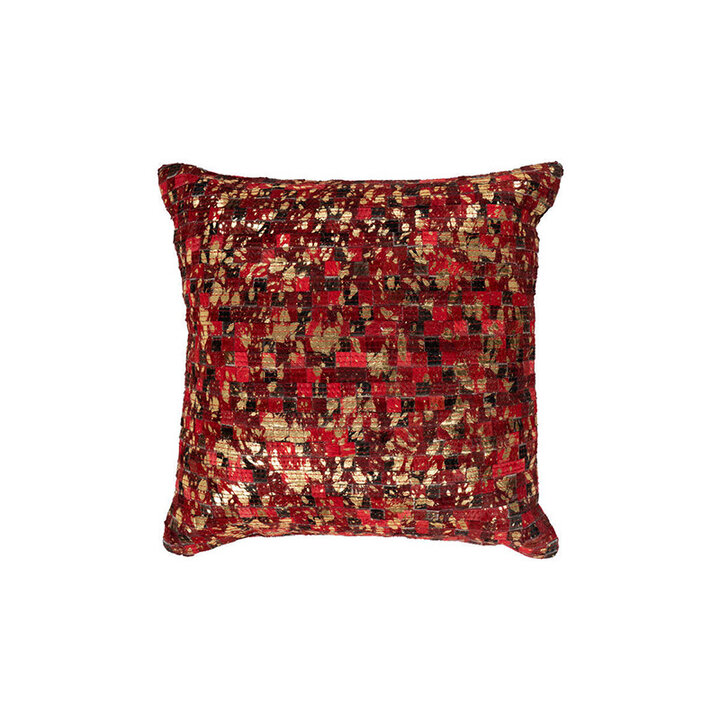 Leder Kissen Patchwork - Filz 100 Rot Gold - 1