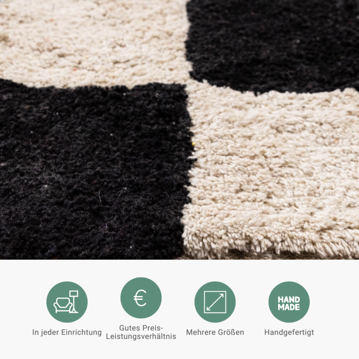 Retro Teppich - Gambit Schwarz Weiß  - 6