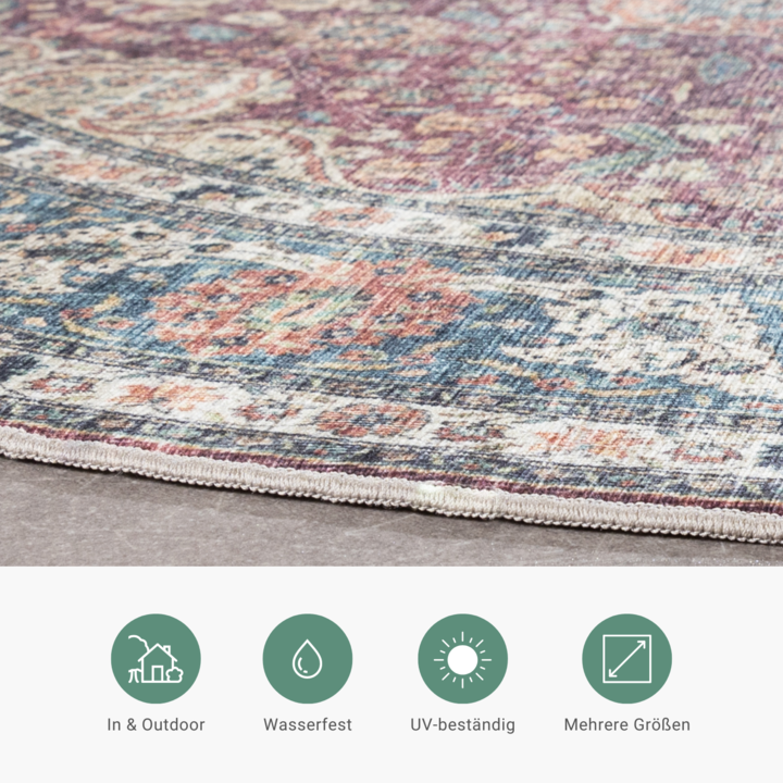 In- & Outdoor Teppich Rund - Kairo Medaillon Bordeaux Rot - 5