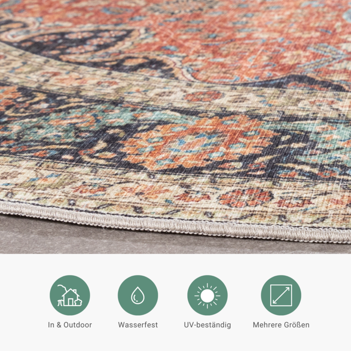 In- & Outdoor Teppich Rund - Kairo Medaillon Terra Dunkelblau - 6