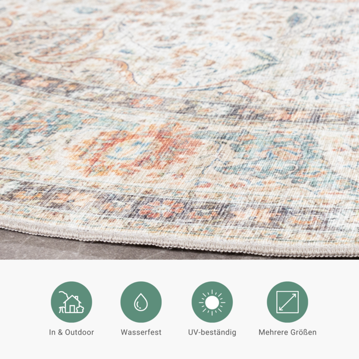 In- & Outdoor Teppich Rund - Kairo Medaillon Creme Bunt - 6