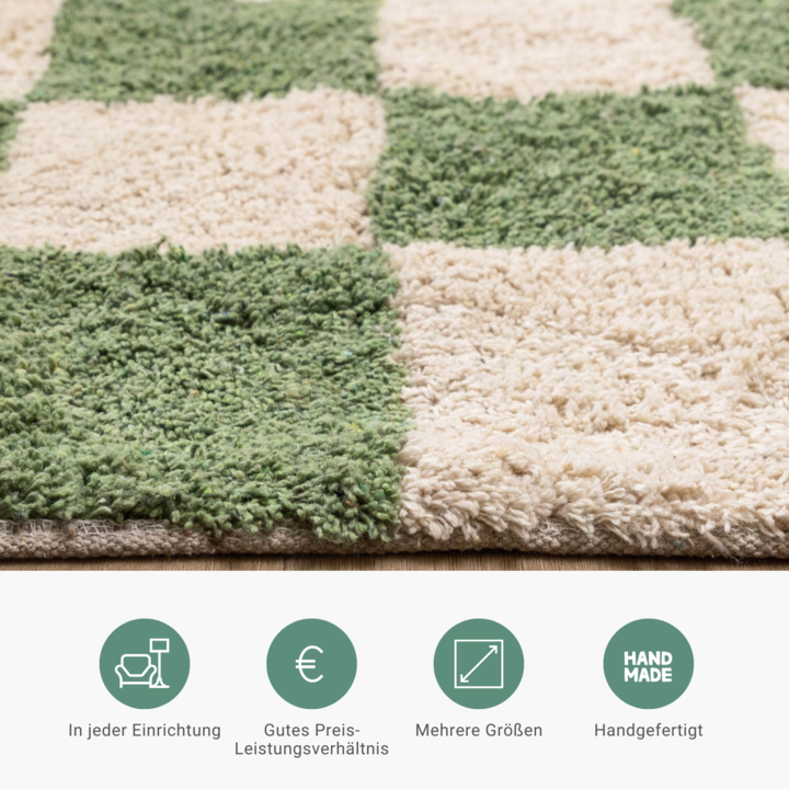 Retro Teppich - Gambit Grün Weiß  - 6