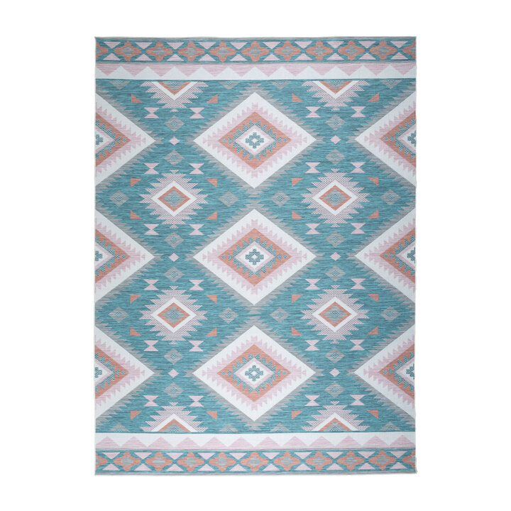 Outdoor Teppich Boho - Vedra Aztec Blau - 1