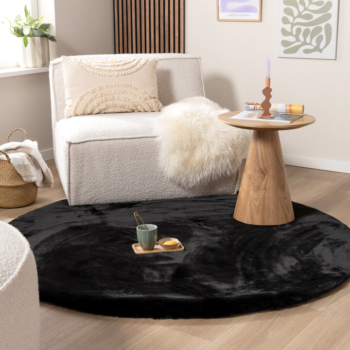 Hochflor Teppich Rund - Comfy Supreme Schwarz