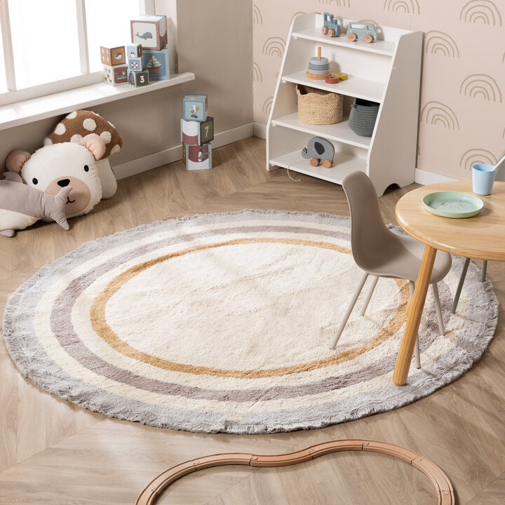 Waschbarer Kinderteppich Rund - Milo Grau