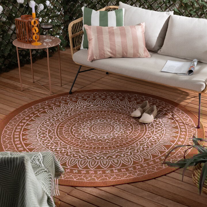 In- & Outdoor Teppich Rund - Summer Azteca Terracotta