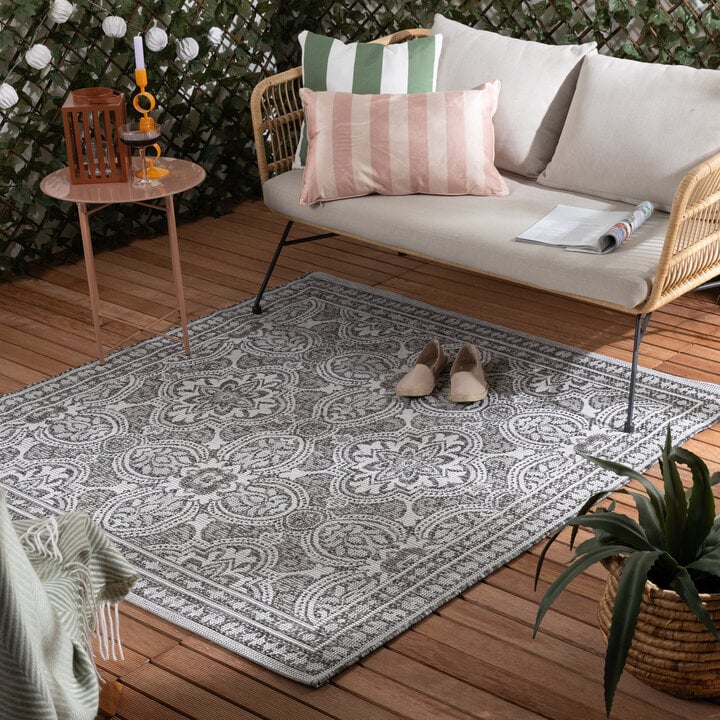In- & Outdoor Teppich Quadrat - Summer Oriental Grau