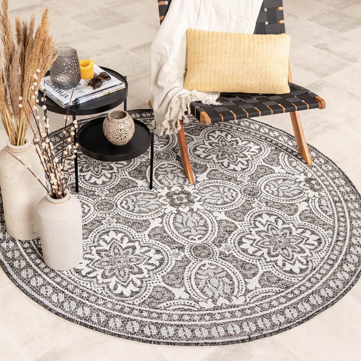 In- & Outdoor Teppich Rund - Summer Oriental Grau